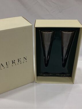 Ralph Lauren Smoky Gray Glass Flute Pair